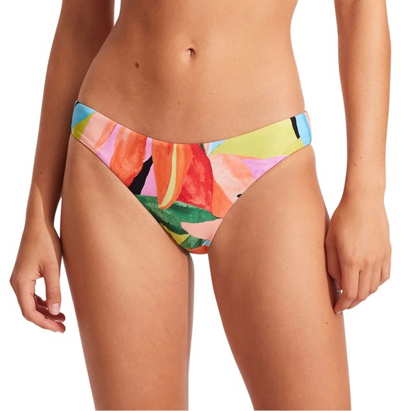 NWT Hipster Bikini Bottom Medium Coverage Tropical Botanical Palm Colorful - Picture 1 of 13
